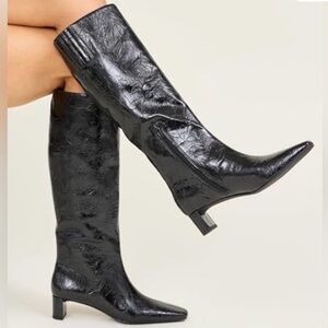 Katy Perry The Wandering Boot - Knee High Glossy Black Boot w/Kitten Heel-7.5